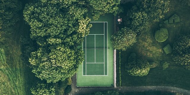 Aerial view of tennis court