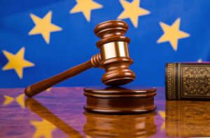 Gavel and European Union flag